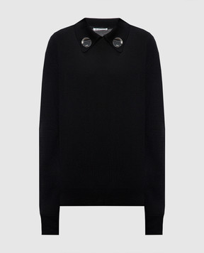 Jil Sander Black wool jumper with logo-engraved metal brooches J02GP0183J14723