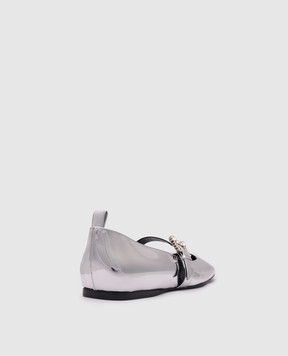 Sergio Rossi Twenty Buckle silver leather ballet flats with crystals B07390MVIL01