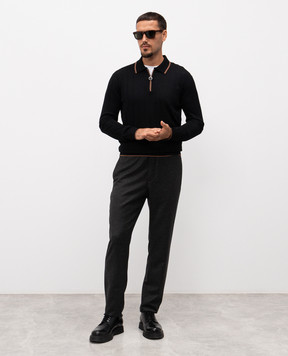 Stefano Ricci Black wool polo shirt with emblem K303024P30F25346