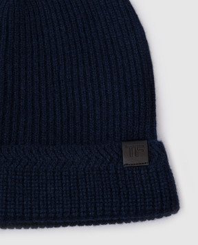 Tom Ford Blue cap made of wool and cashmere with a logo KHR003YMW041S24