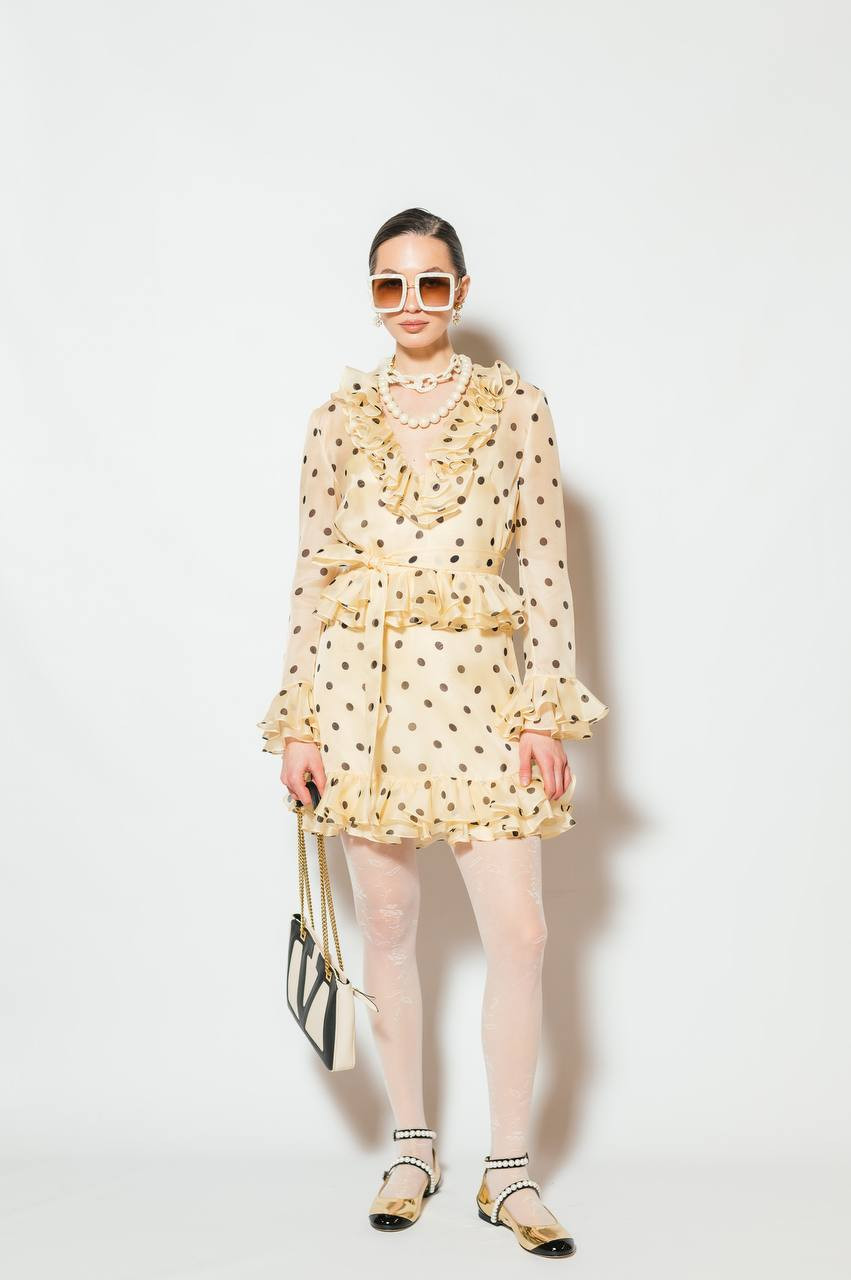 Beige silk mini dress with peas Valentino 6