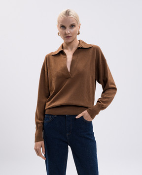 Tom Ford Brown cashmere pullover with polo collar MAK1391YAX899