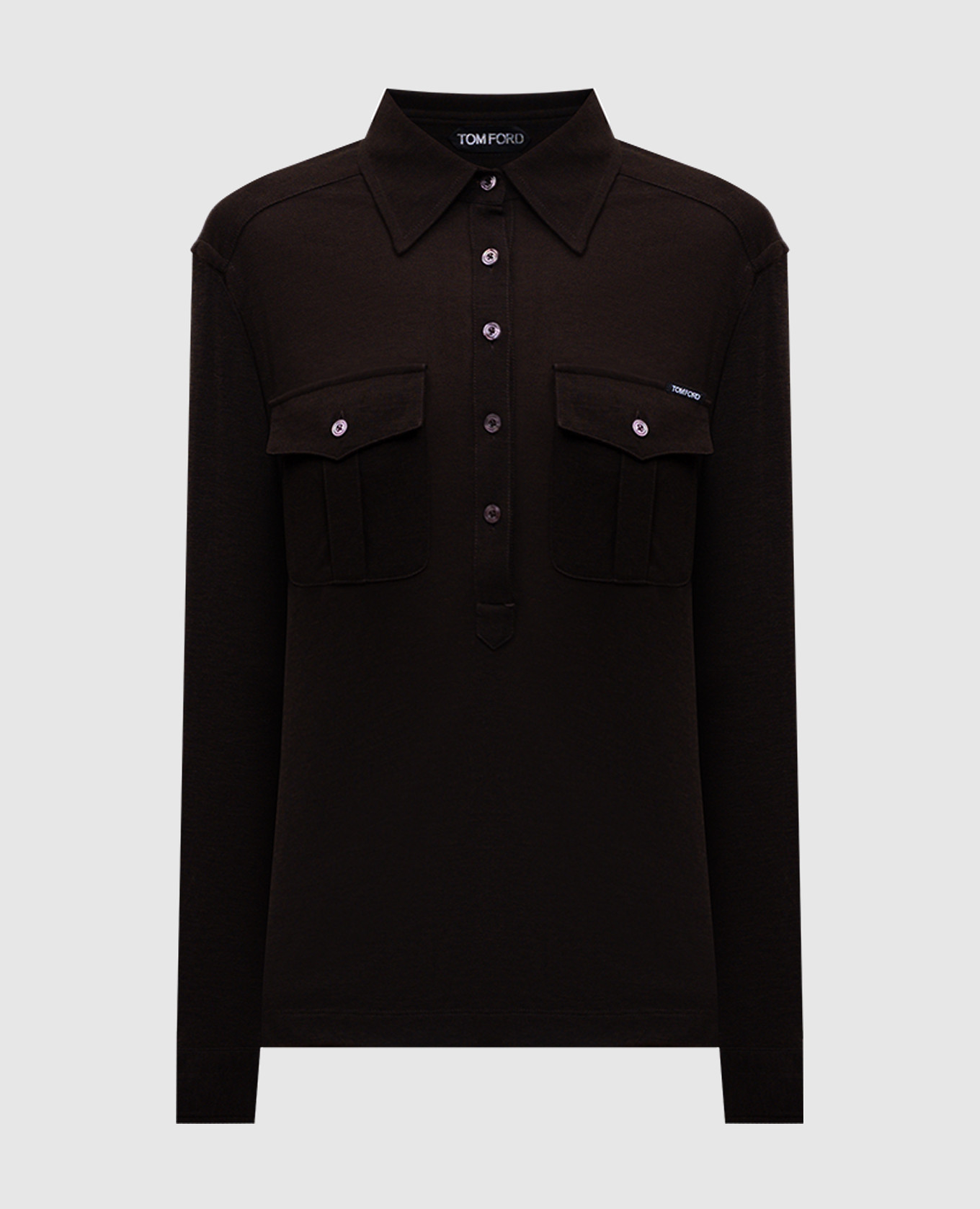 

Brown wool shirt with logo patch Tom Ford