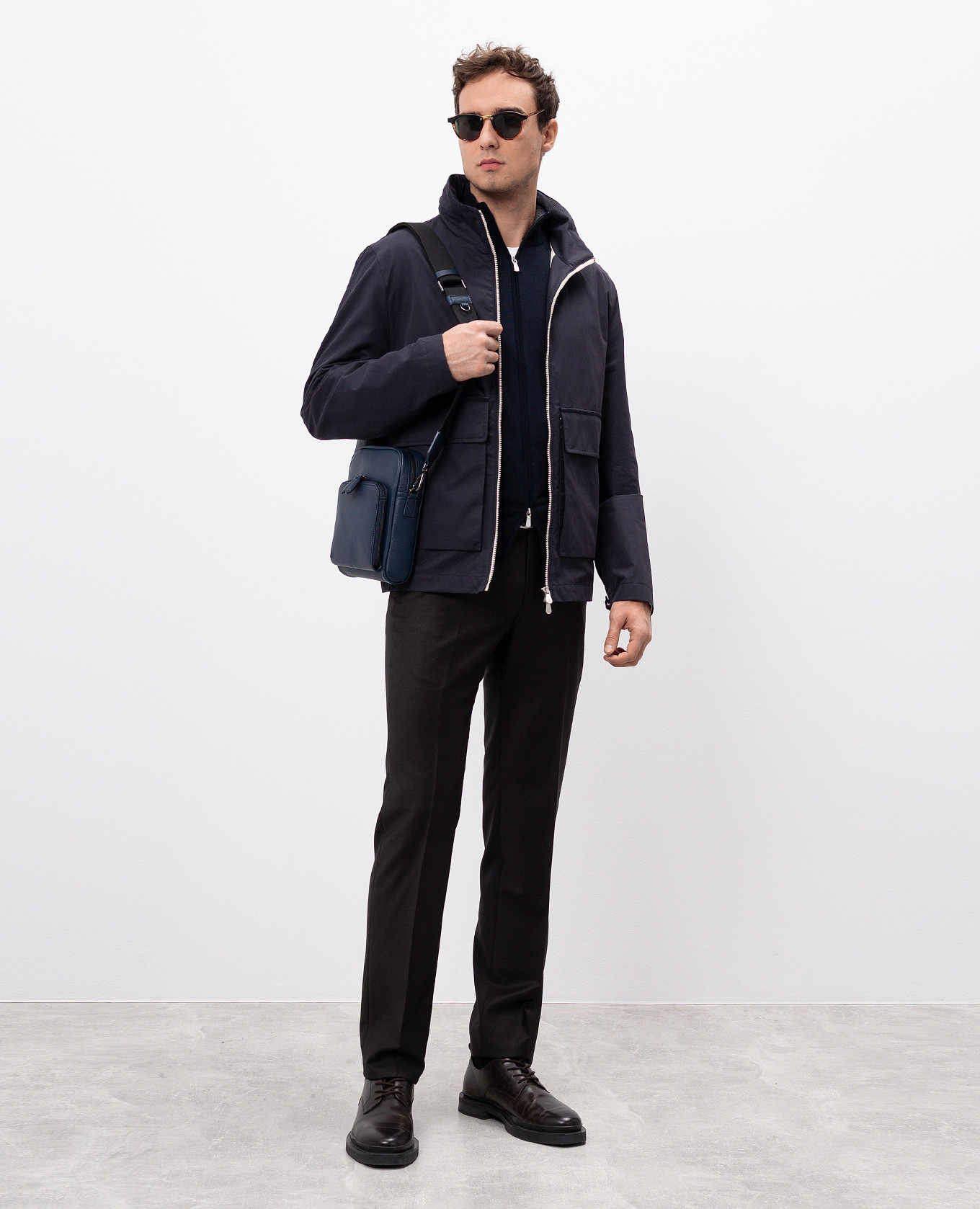

Blue wool cardigan with logo Enrico Mandelli
