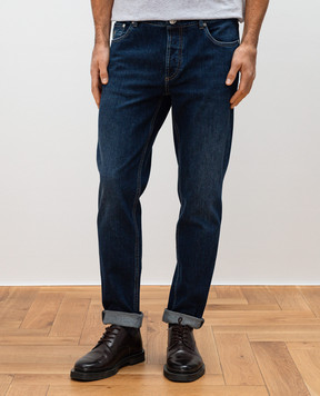 Brunello Cucinelli Blue distressed jeans with embroidered logo M283PD3210