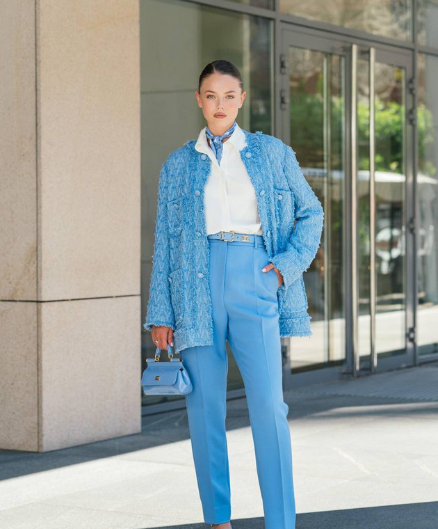 Dolce&Gabbana - Blue tweed jacket with metallic DG logo Dolce&Gabbana - Blue tweed jacket with metallic DG logo