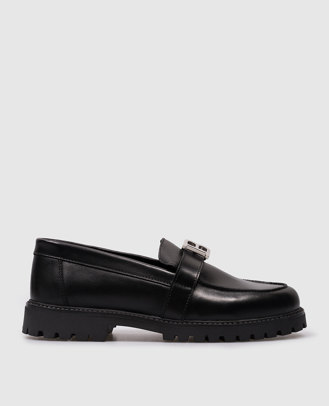 

Children's black leather loafers with a logo Balmain, Черный