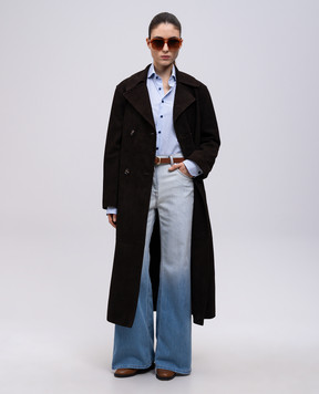 Babe Pay Pls Brown suede double-breasted coat 2517SUEDE
