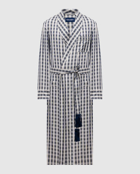 Derek Rose Blue checked silk robe 5535OTIS003