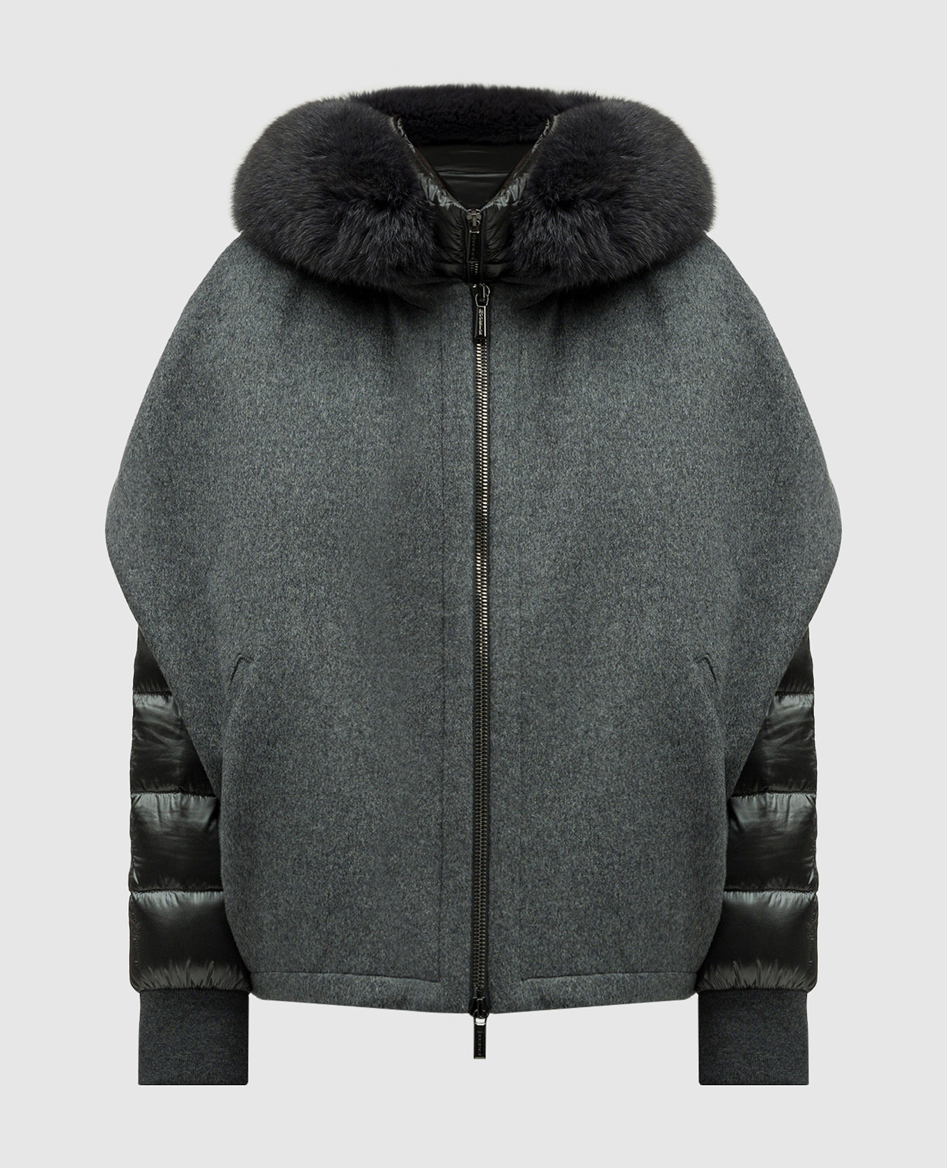 

Gray down jacket with fox fur with a wool vest MooRER, Grey