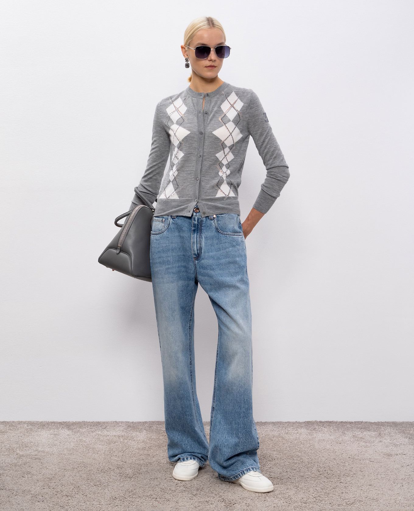 

Gray wool cardigan with geometric pattern Ermanno Scervino, Grey