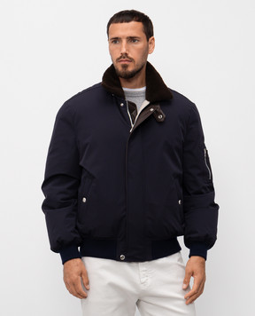 Brunello Cucinelli Blue down jacket with sheepskin MV4061625