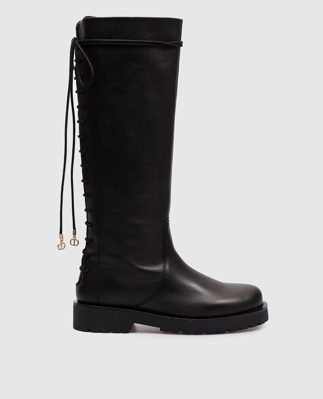 

Black leather boots with metal Oval T logo Twinset