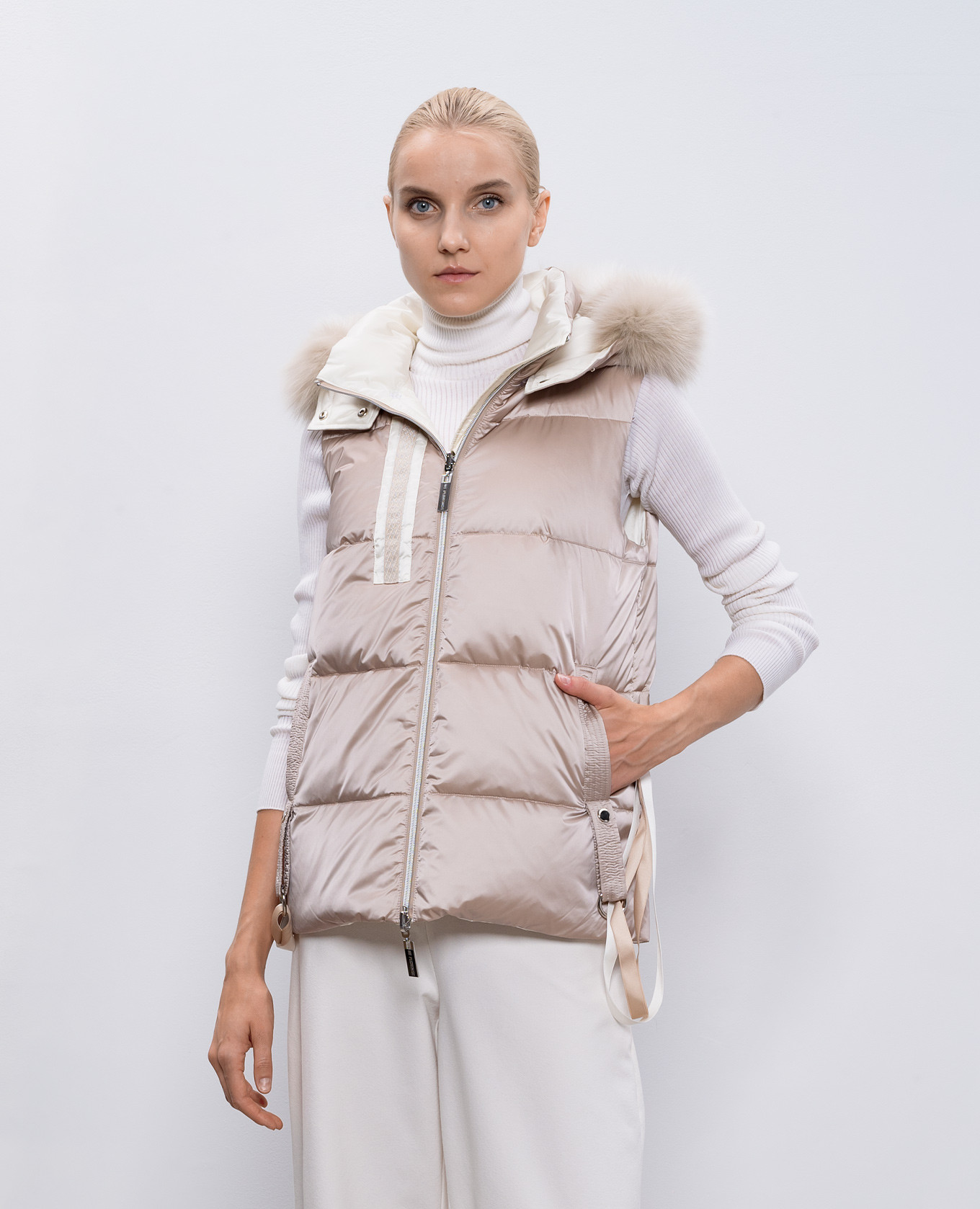 

Two-sided down vest with fox fur Be Florence, Beige