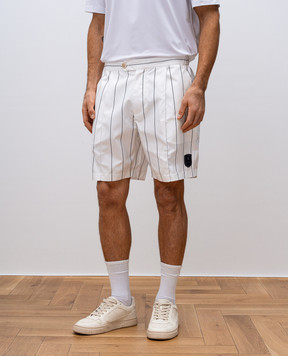 Brunello Cucinelli White striped shorts with logo patch MB4173386T