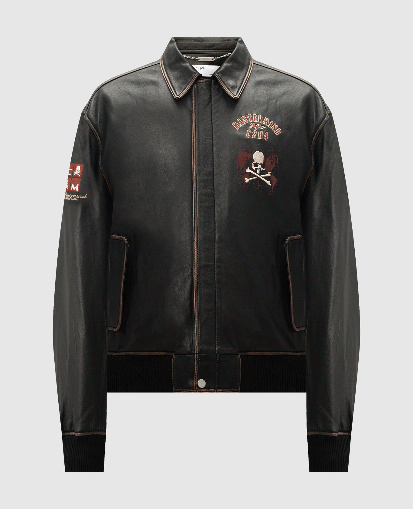 Mastermind japan black leather jacket with distressed effect c2h4