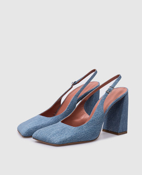 Amina Muaddi Charlotte printed leather slingbacks in blue 11S351574CHA