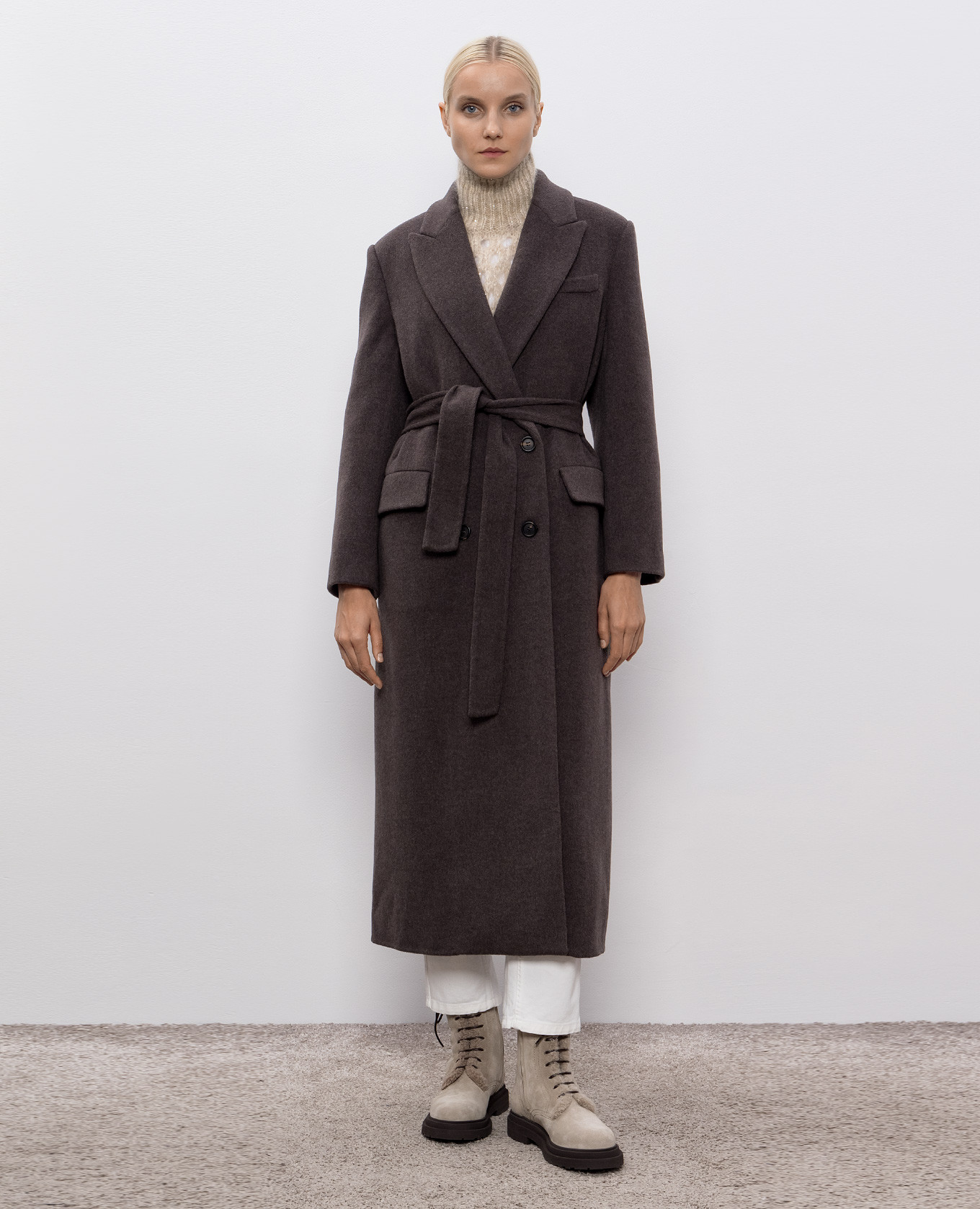 

Brown double-breasted wool and cashmere coat Brunello Cucinelli