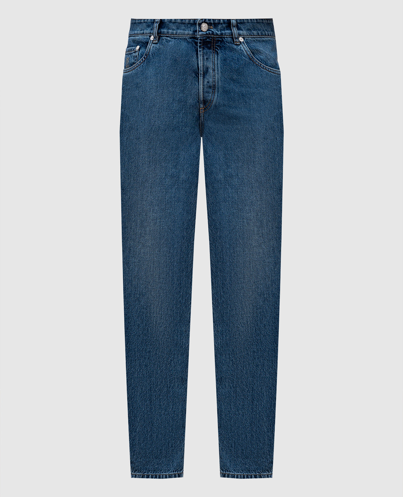 

Blue jeans with leather logo patch Brunello Cucinelli, Light blue