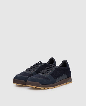 ISAIA Blue combination sneakers with emblem 93560RUNT07