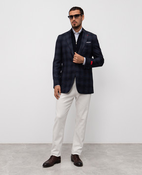 ISAIA Blue checked wool, silk and cashmere blazer 521GSI99684