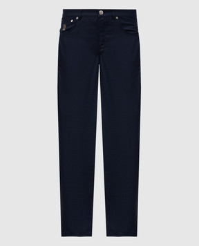 Brunello Cucinelli Blue wool pants with logo ME226I1780