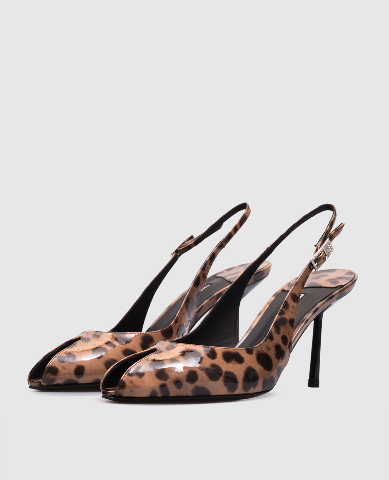 

Brown patent leather slingbacks CLIVAGE in animal print Le Silla