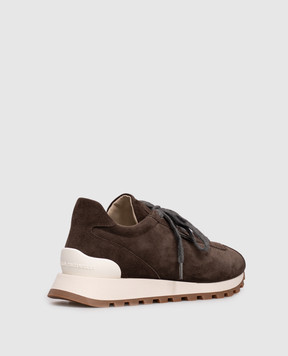 Brunello Cucinelli Brown suede sneakers with monil chain MZSFG2110