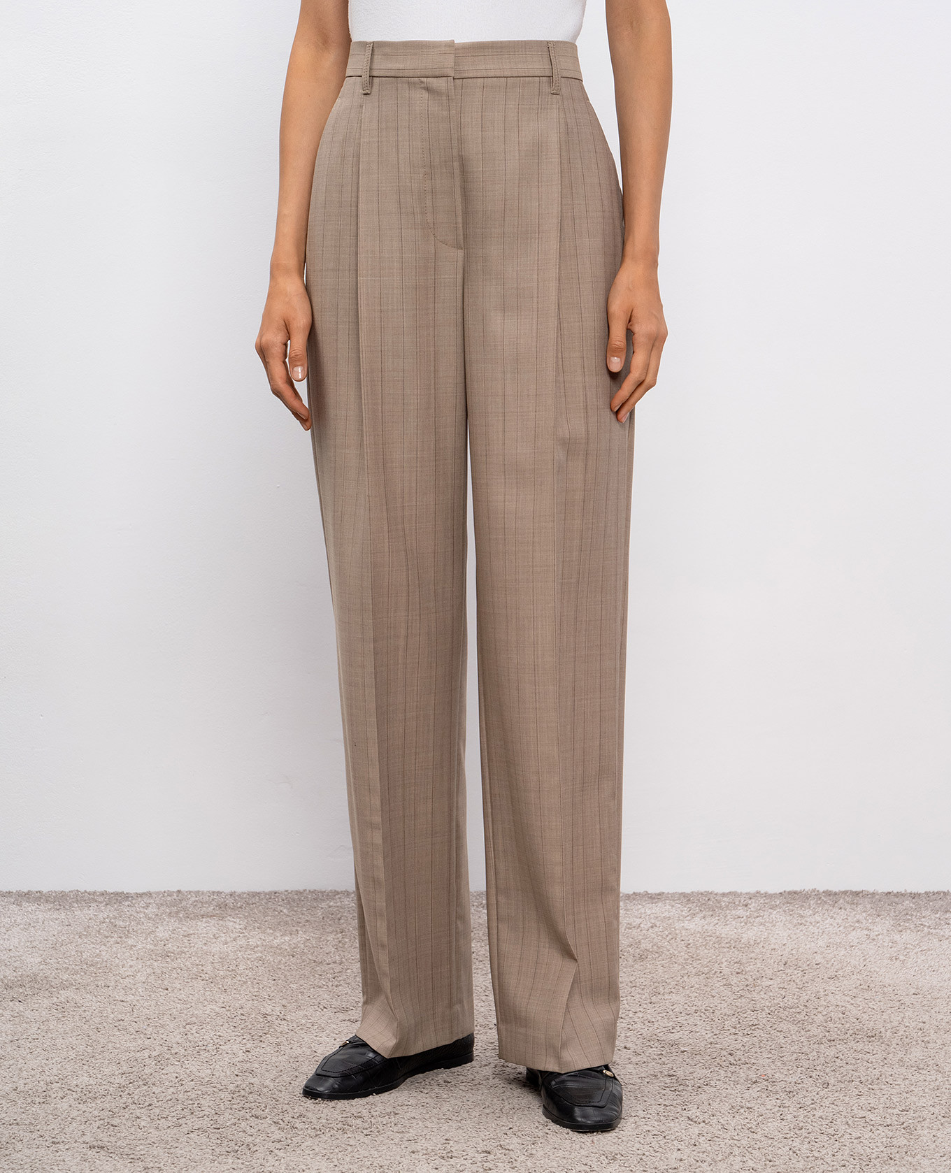 Beige striped wool pants Brunello Cucinelli 3