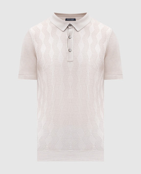 Bertolo Cashmere Beige silk polo shirt with woven pattern 902458002471