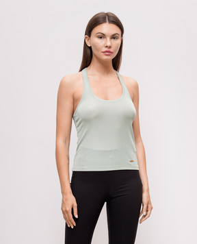 Tom Ford Green ribbed top with metallic logo TSJ565JEX079