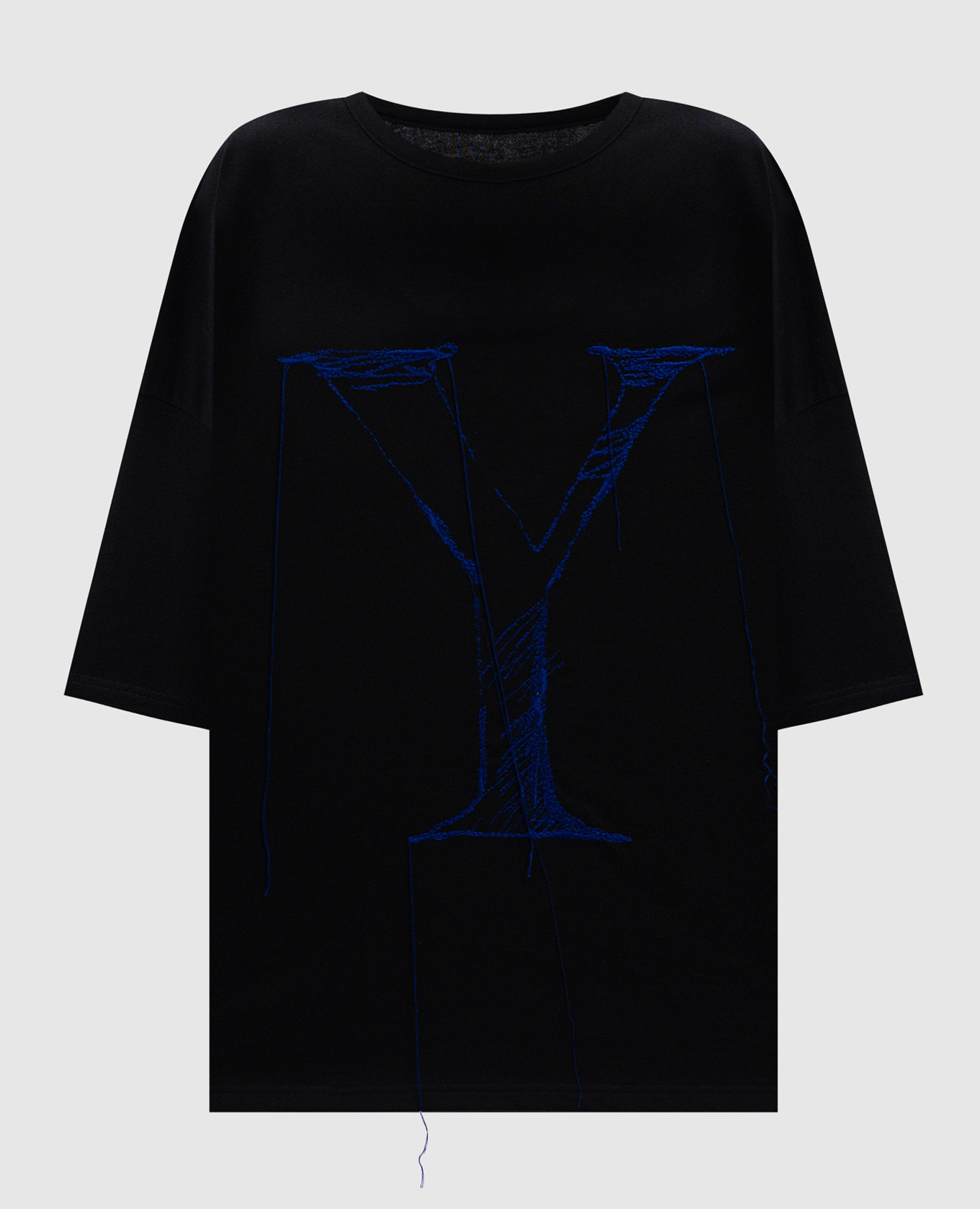 Black straight cut t-shirt with logo embroidery y`s yamamoto