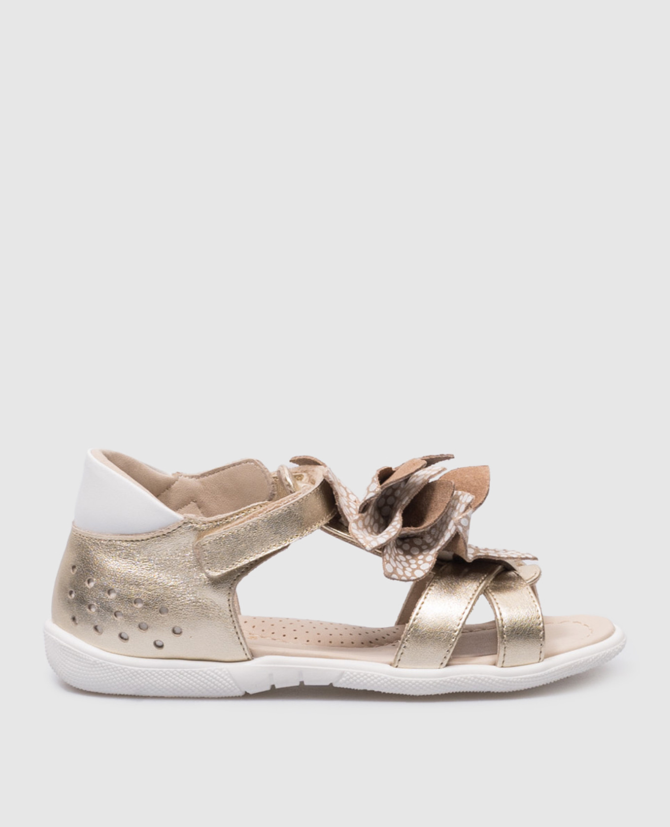 Children's golden sandals with an application in the form of a flower zecchino d'oro