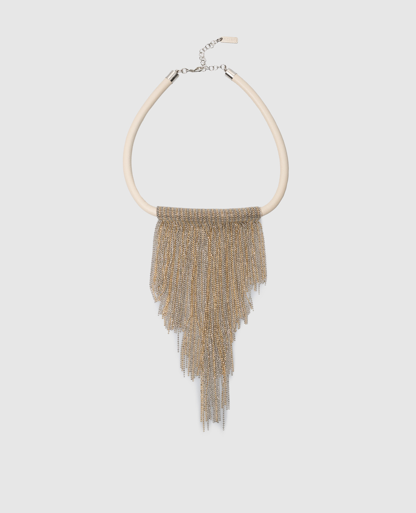 

Beige leather necklace with monil chains Peserico