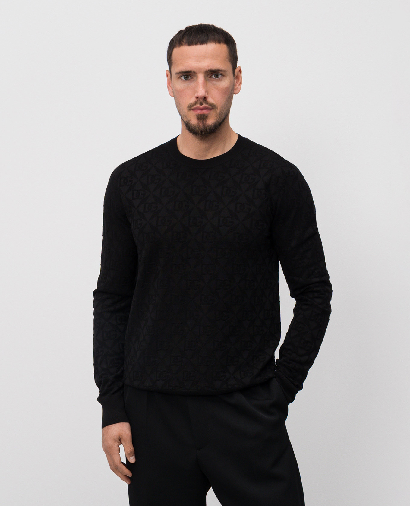 Black silk jumper with monogram logo pattern Dolce&Gabbana 3