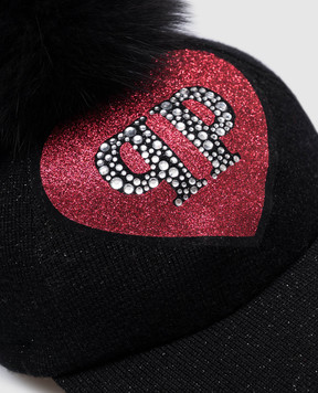 Philipp Plein Children's black merino wool cap with lurex GAC0007