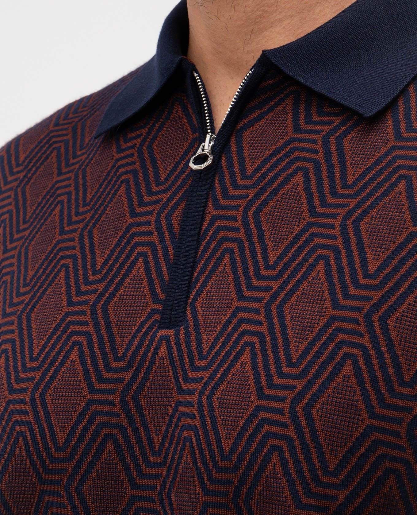 

Blue polo shirt made of wool, silk and cashmere in a pattern Stefano Ricci