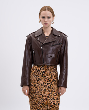 Babe Pay Pls Brown leather cropped biker jacket 2209PLANGE