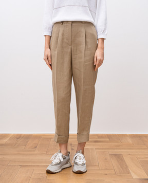 Peserico Beige linen trousers with lapels P04316V02606