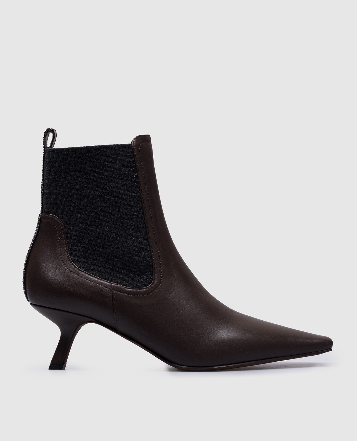 Brown leather chelsea boots with monil chain brunello cucinelli