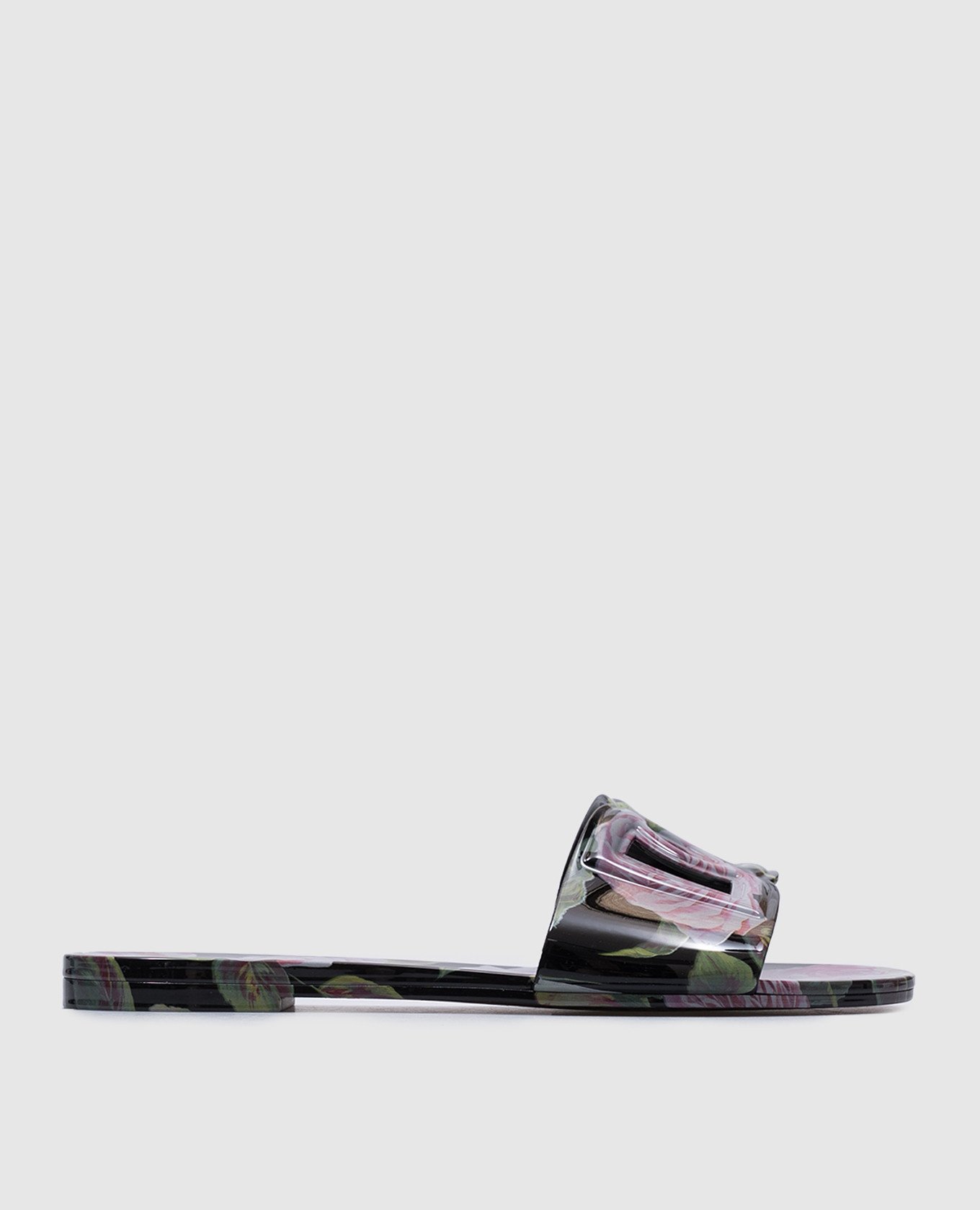 

Black patent leather flip-flops with floral print Dolce&Gabbana