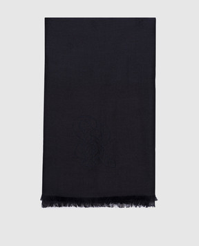 Stefano Ricci Black cashmere and silk scarf with logo monogram MWA93000407126