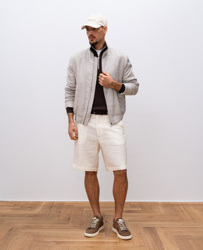 Brunello Cucinelli White shorts made of linen, silk and wool in a pattern MP419U0010