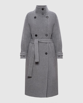 Peserico Gray double-breasted coat with wool and cashmere S20176Z00A03195