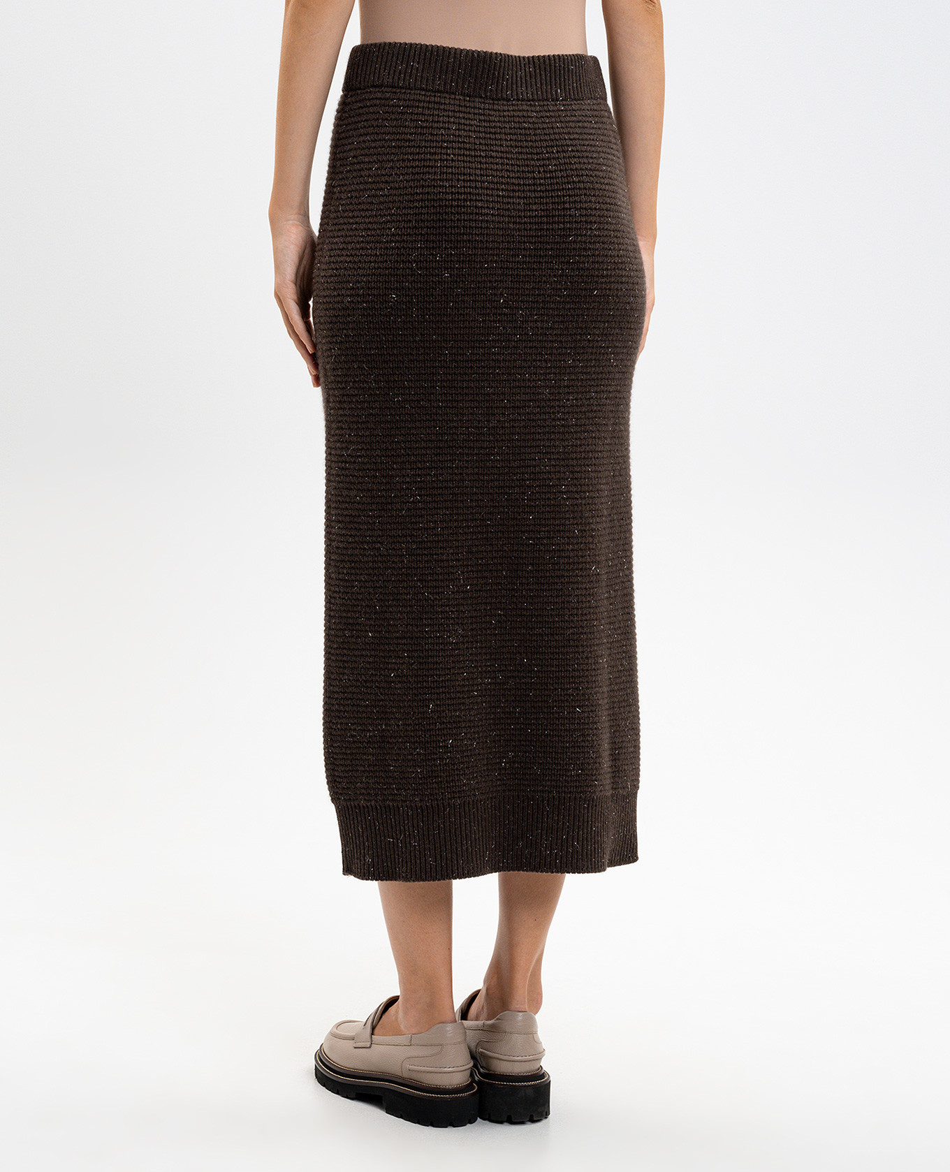 Brown wool and silk midi skirt Peserico 4