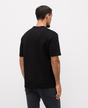 Stefano Ricci Black wool T-shirt with embroidered logo MNH5304610WPA02T