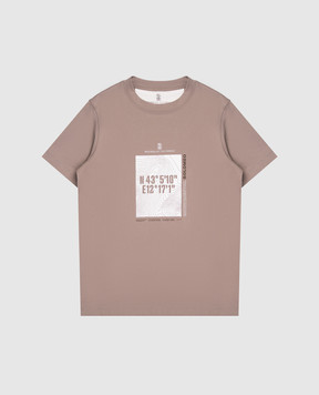 Brunello Cucinelli Children's brown T-shirt with branded print B0B13T187B