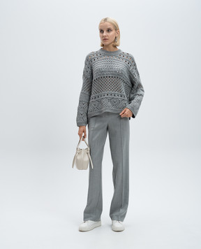 Twinset Gray wool trousers with logo 242TP2161