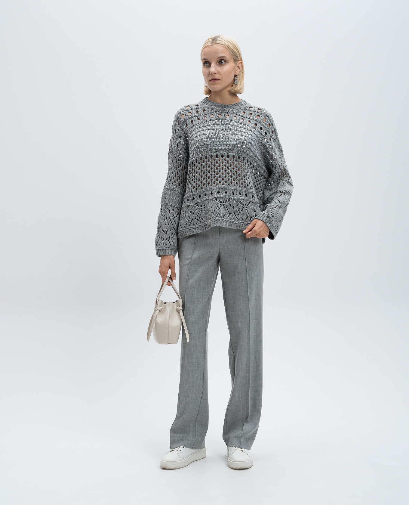 Gray wool trousers with logo Twinset 2