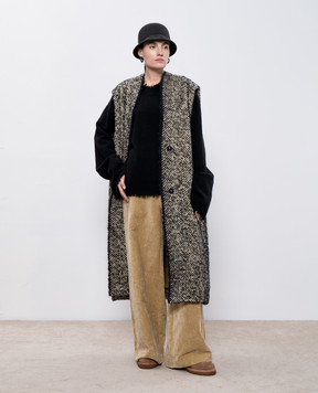 UMA WANG Cinnamon beige elongated vest with patterned wool UW8026